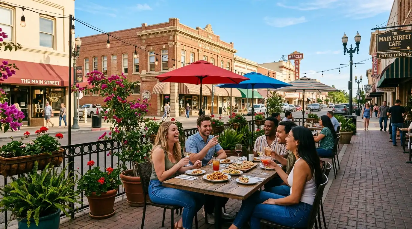Outdoor dining in Downtown Merced
